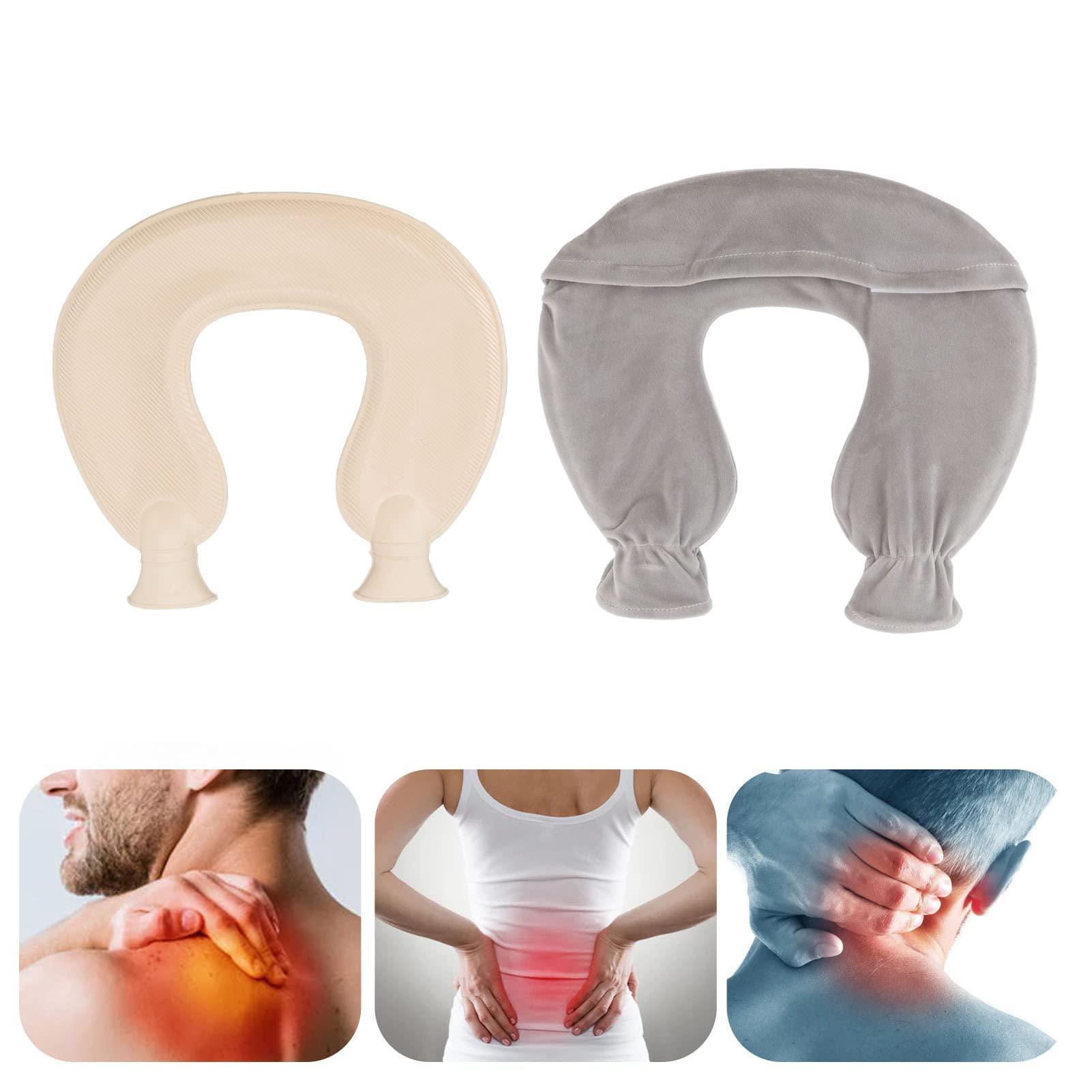 CHICIRIS CHICIRIS Neck Hot Water Bag, 1 Liter U Shaped Rubber Hot Water Bottle with Cover for Pain Relief, 14.3 x 12.4 (Gray)
