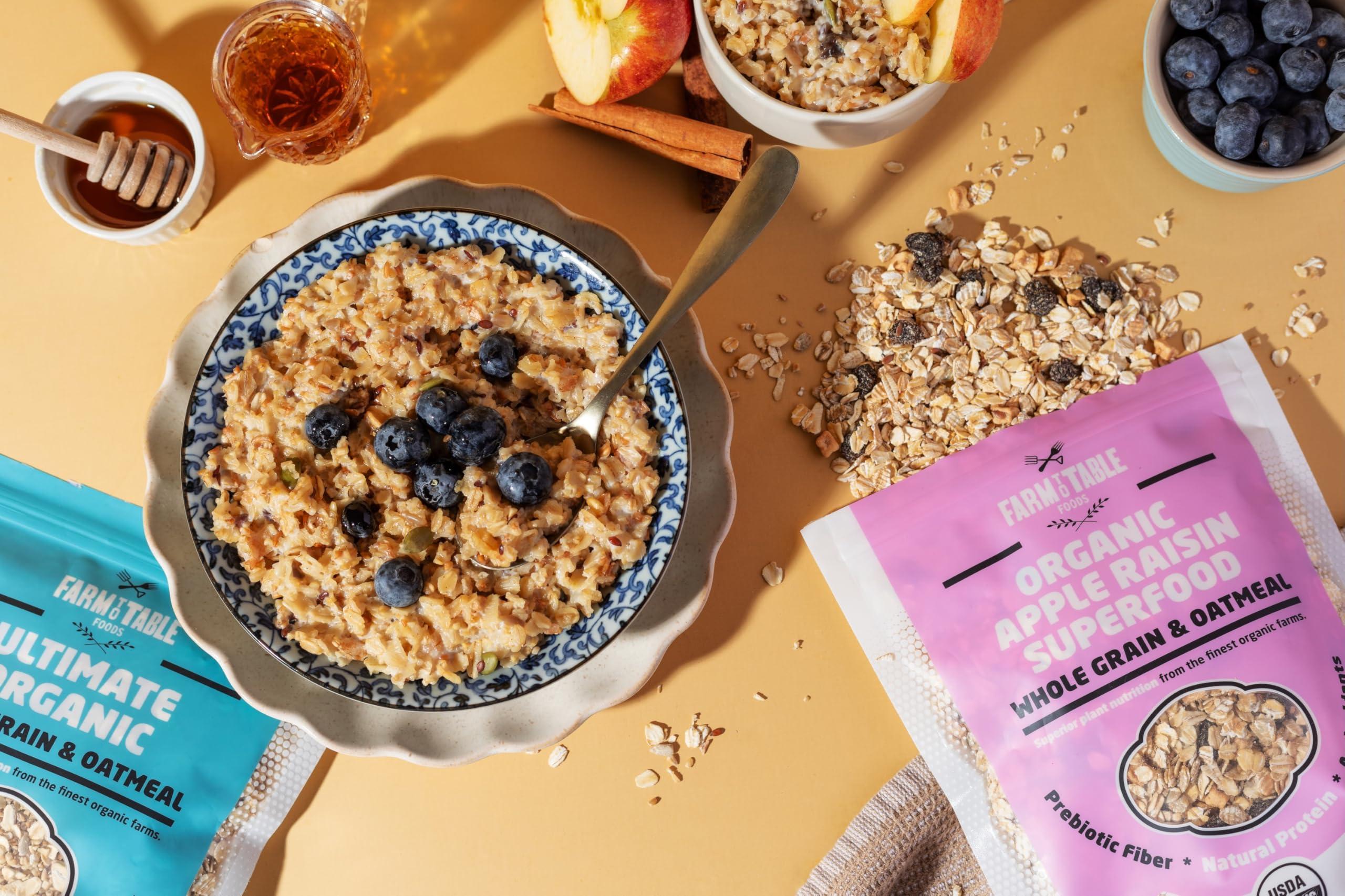 Farm to Table Foods Farm to Table Foods Organic Oatmeal Variety Pack High-Protein, Plant-Based, Unsweetened, Non-GMO 3-Pack (Apple Raisin, Whole Grain, Ultimate Organic)