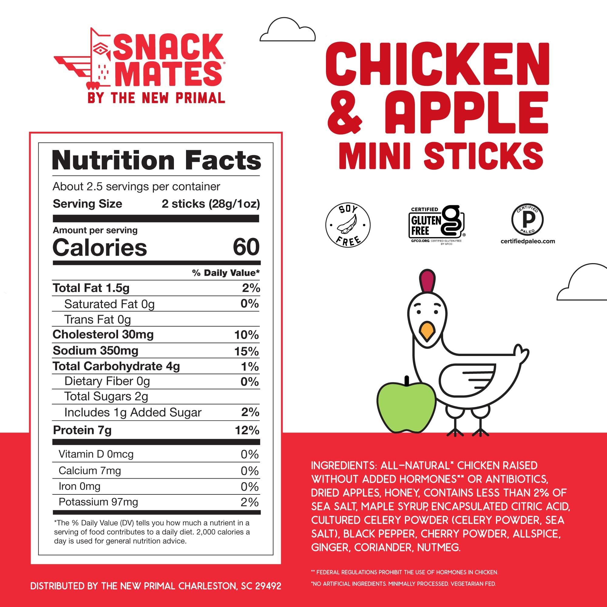 The New Primal The New Primal Snack Mates, Chicken and Apple Stick - All Natural Chicken, High Protein and Low Sugar Kids Snack, Certified Paleo, Gluten Free, Lunchbox Friendly - 1 Count (Pack of 5)