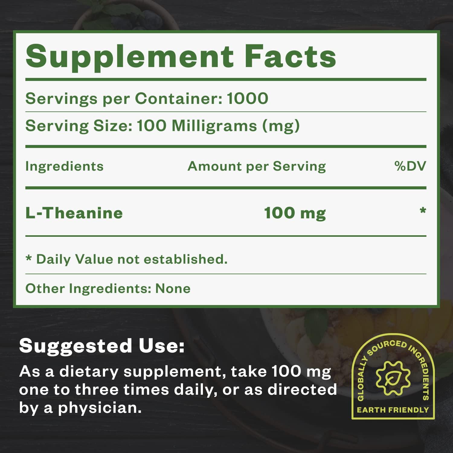 Purisure Purisure L-Theanine Powder, 100 g, Pure L Theanine Powder That Promotes Relaxation and Focus, L-Theanine Supplement for Cognitive Function, No Fillers, Non-GMO, 1000 Servings