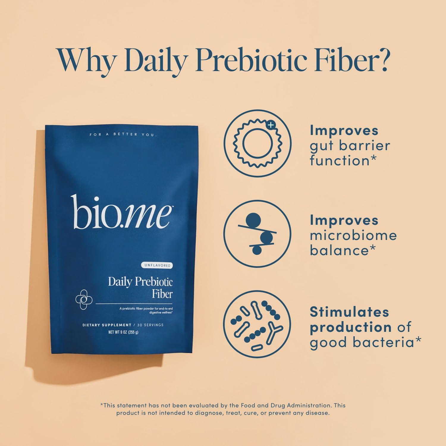Bio.me Daily Prebiotic Fiber - Fiber Supplement Powder for Digestive Health & Gut Health - Fiber Powder Unflavored Prebiotics, Non-GMO Dietary Fiber, Gluten & Sugar Free Soluble Fiber Supplements-30 Servings
