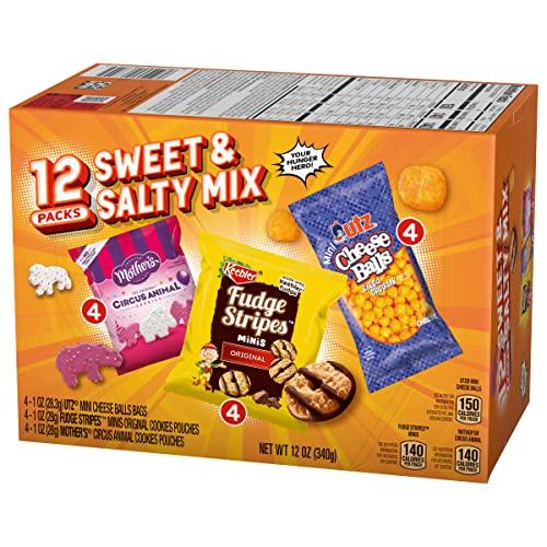 Keebler Keebler Sweet & Salty Mix, Keebler Fudge Stripes, Mother\'s Circus Animals, Utz Mini Cheese Balls, 1 Oz. (Pack of 12)