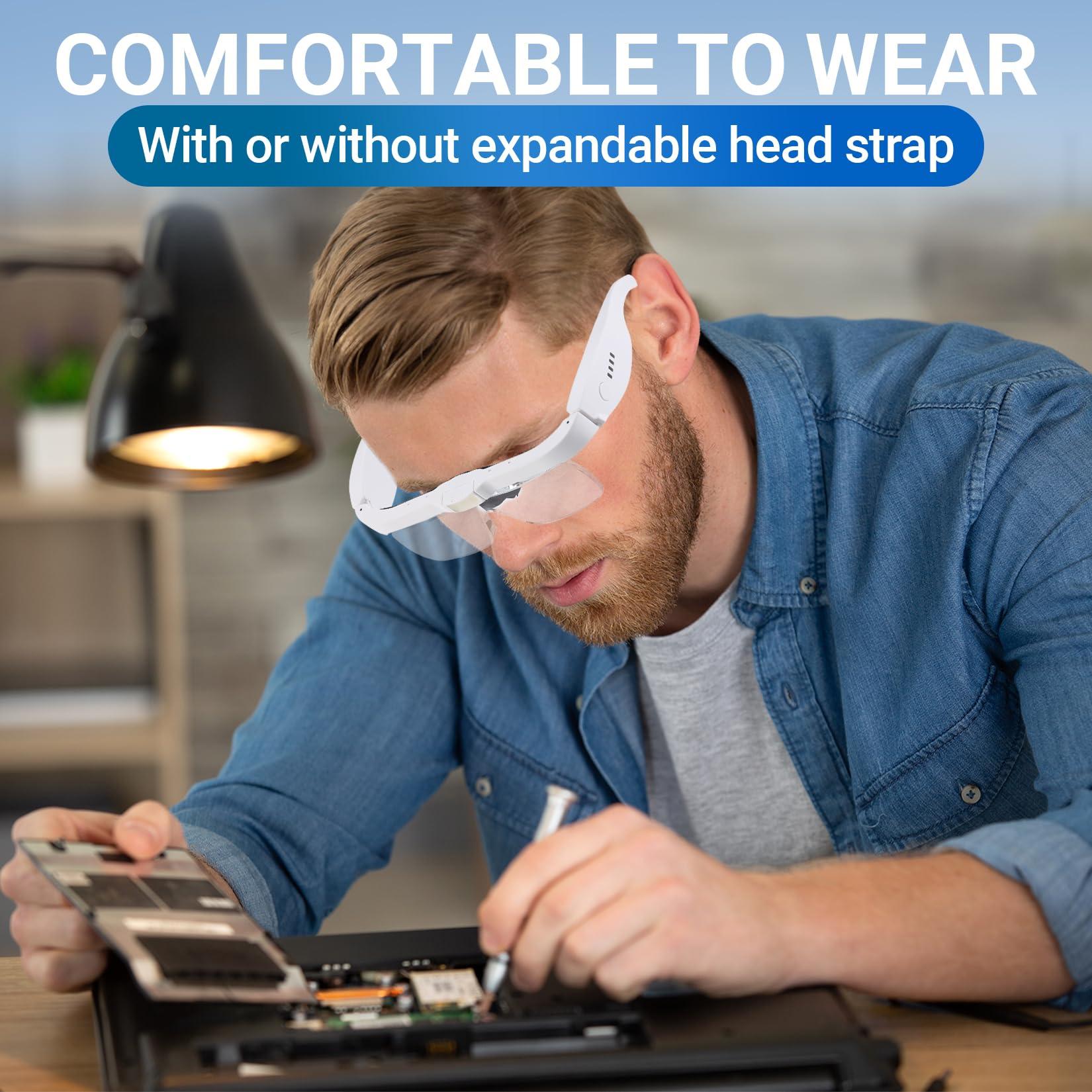 YOCTOSUN YOCTOSUN Head Magnifier Glasses with 3 LED Lights and Detachable Lenses 0.75X, 1.25X,2.0X, 3.0X and 4.0X, USB Charging Eyeglasses Magnifier, Magnifying Glasses with Light for Close Work Hobby Crafts