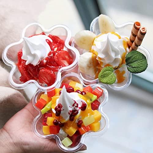 Minsily Minsily 50 Pack Clear Plastic Dessert Bowls 8 oz Disposable Ice Cream Cups Flower Parfait Cups Sample Serving Bowls Plastic Dessert Cups Sundae Snack Fruit Salad Bowl Appetizers Cup for Holiday Party