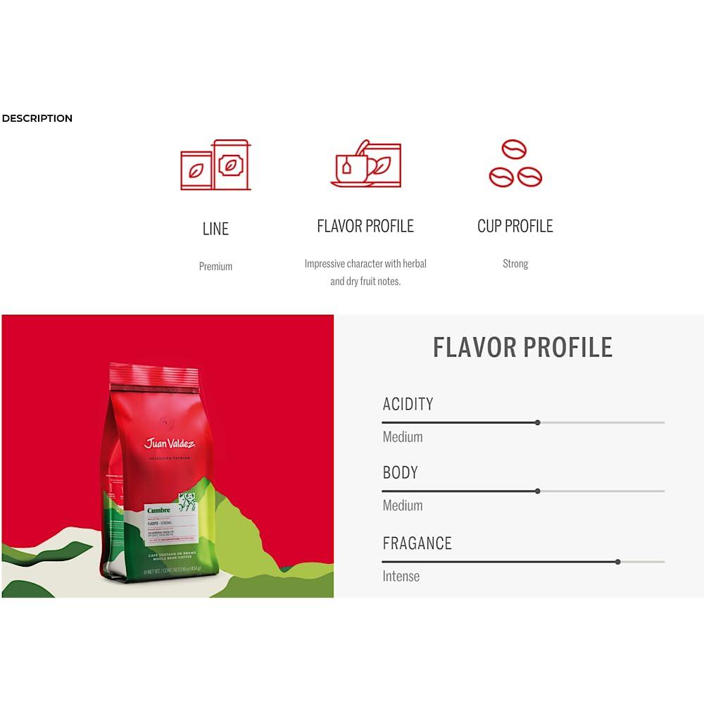 Juan Valdez Juan Valdez Cumbre Colombian Coffee | Ground | Strong body | Medium-dark roast |16 oz (454 g) | 100% Arabica beans