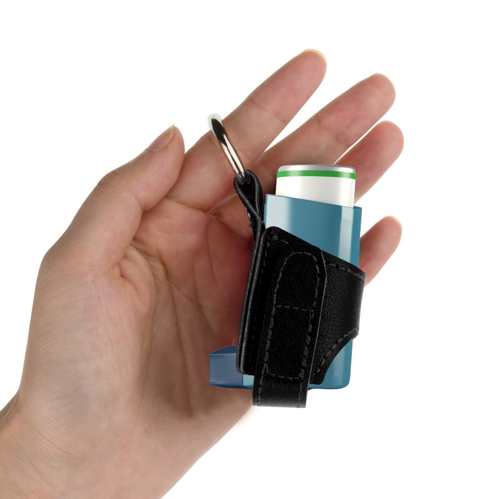 Beautyflier Beautyflier 2PCS Asthma Inhaler Holder Keychain PU Leather Travel Handy Holder for Adults and Kids, Inhaler Not Included (Black + Scarlet)