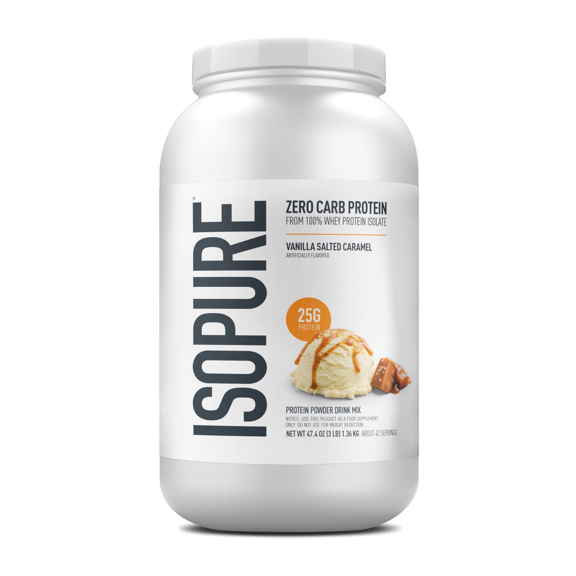 Isopure Isopure Zero Carb 100% Pure Whey Isolate Protein Powder, Lactose Free, Gluten Free, With Vitamins, Vanilla Salted Caramel, 25g Protein Per Serving, 3 Lbs, 42 Servings