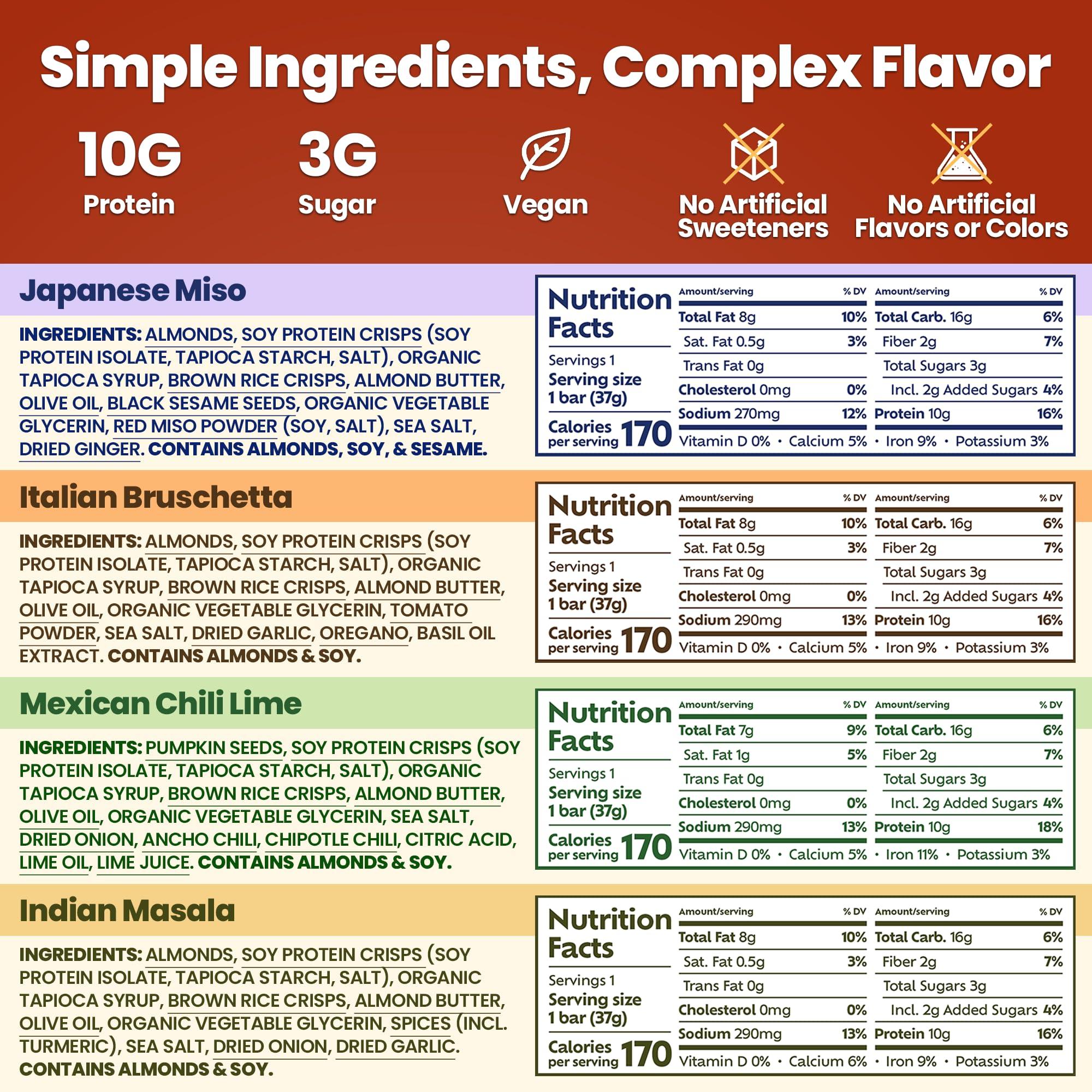 Afar Afar Savory Protein Bars Low Sugar, High Protein Healthy Snack for Adults Meal Replacement Bar Rice Crispy Texture Vegan, Gluten Free 8 Bars (Variety Pack)