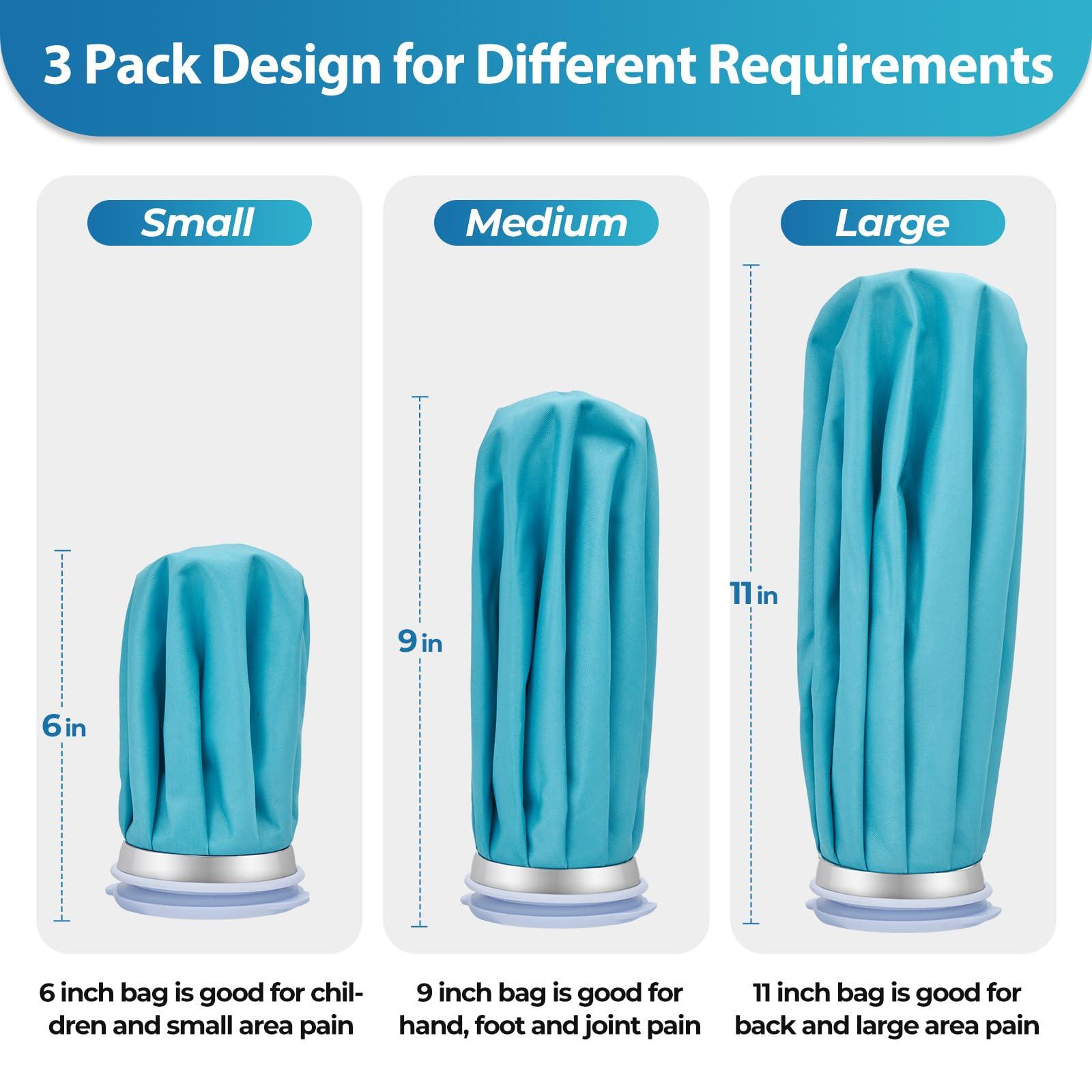 Ohuhu Ice Pack for Injuries Reusable: Ohuhu 3 Packs Ice Cold Packs Ice Bag Hot Water Hot & Cold Therapy Pain Relief for Knee Leg Injury No-Leak Breathable Waterproof Ice Bags 3 Sizes 6\"/9\"/11\", Light Blue