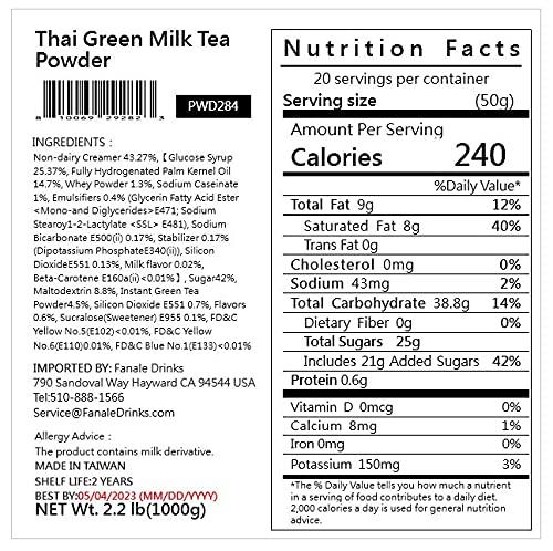 fanale Fanale Premium Thai Green Bubble Tea Flavoring Powder for Boba Tea| Perfect for Baking, Smoothies, Desserts and Drinks | Instant Boba Bubble Tea Powder for Milk Tea - 2.2 Pounds (Pack of 1)