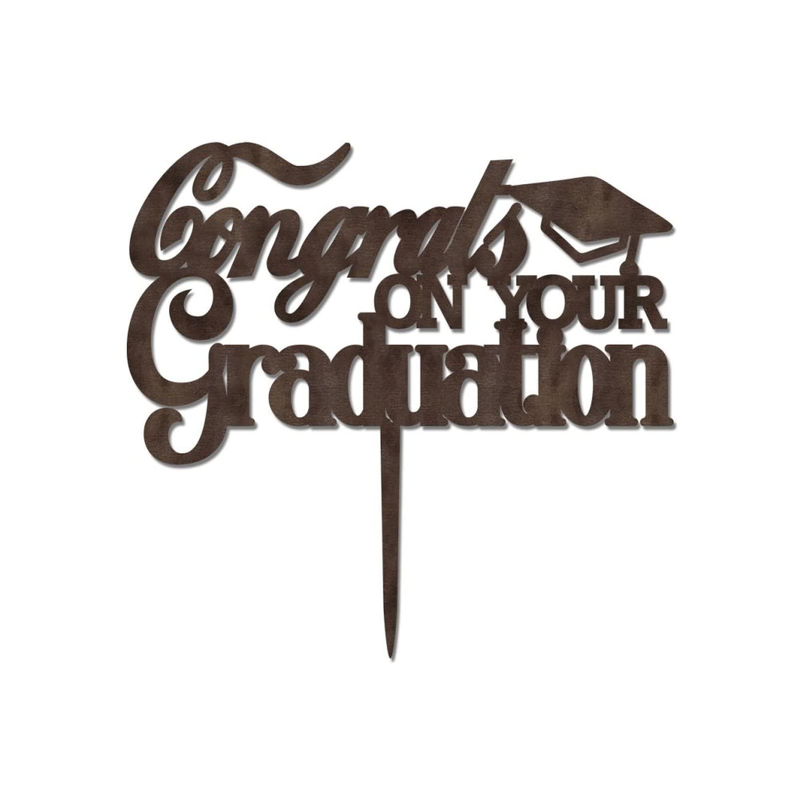 lutieger Grad Cake Toppers Congrats on Your Graduation For Congrats Graduation Cake Decorations Cake Toppers Graduation Cap Grad Gifts For Son/Daughter Brown Wood
