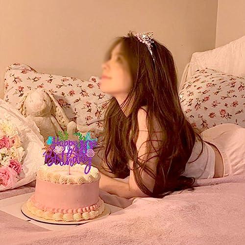 YCTHUNFISH 1 Pack Mermaid 10th Cake Topper Happy Birthday Cake Pick Summer Ocean Sea Creature Happy Birthday Mermaid Cake Decoration for Summer Baby Shower Kids Ten Birthday Party Supplies Purple