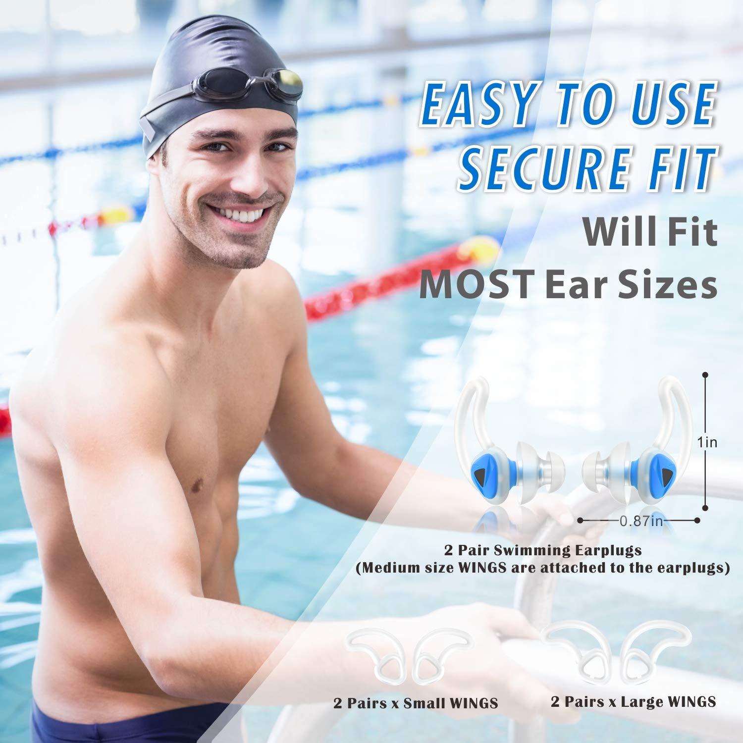 Hearprotek Hearprotek [2 Pairs] Swim Ear Plugs Adults, Ear Plugs for Swimming -Waterproof Silicone Water earplugs for Men Women Juniors Swimmers Pool Shower Bathing