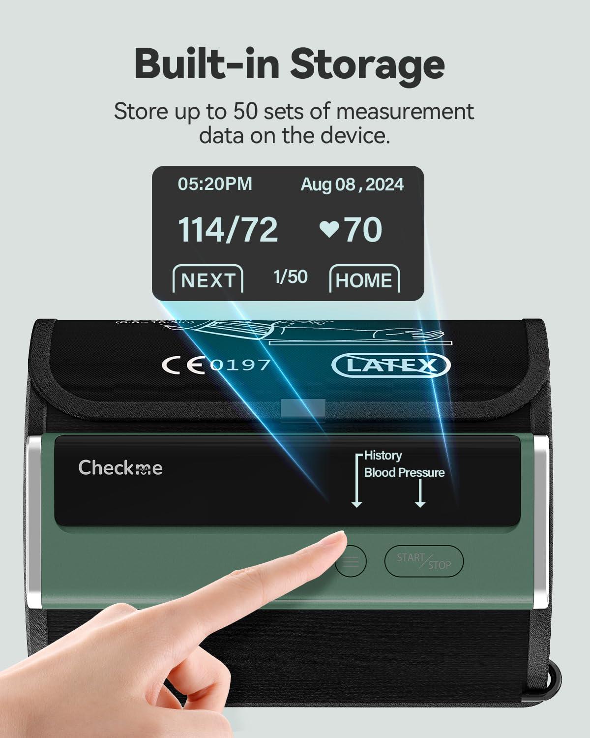 Checkme Checkme Blood Pressure Monitor for Home Use - Upper Arm Cuff, Bluetooth BP Machine, Accurate Readings in 30 sec, App Enabled for iOS & Android, Stores 50 BP Readings, FSA/HSA Eligible, Green