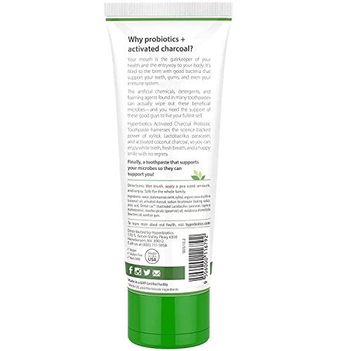 Hyperbiotics Hyperbiotics Activated Charcoal Probiotic Toothpaste | Oral Probiotics for Women, Men, Adults | Fluoride Free Whitening | Freshen Bad Breath, Gum Health Support, Whitens Teeth | Spearmint, 2 Tubes