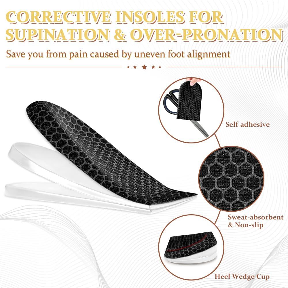 BIGGCOOL BIGGCOOL Corrective Insoles for Supination & Over-Pronation, Orthotics Medial & Lateral Heel Wedge Inserts for Foot Alignment, Bow Legs, Knee Pain (Black-3 Layers, S: Women 4-7.5/Men: 6-7)
