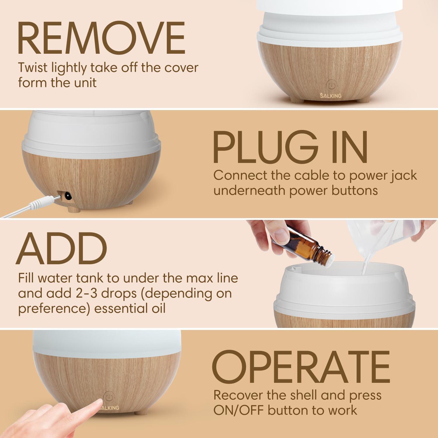 SALKING SALKING Essential Oil Diffuser (Set of 2), 100ml Small Aromatherapy Diffuser with Auto Shut-Off, Ultrasonic Diffusers for Essential Oils, Cool Mist Humidifier with Warm White Lights, for Office Home