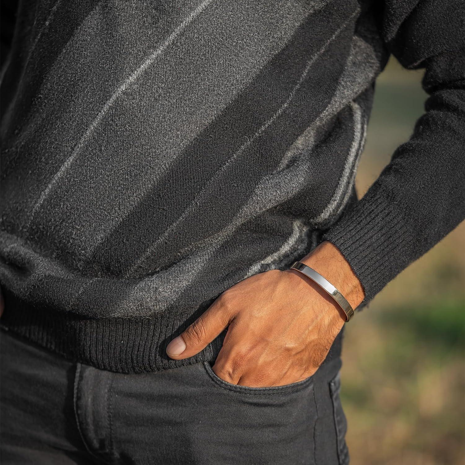 MagnetRX MagnetRX® Magnetic Bracelets for Men - Elegant Bangle, Golf/Tennis Elbow & Balance - Men’s Cuff Magnetic Bracelet (Polished Silver | Medium)