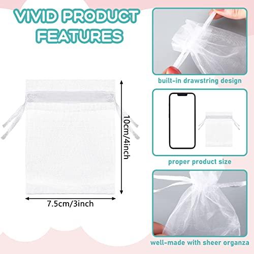 Hoolerry 500 Pcs Organza Gift Bags Jewelry Bags Small Mesh Bags Drawstring Sachet Bags Wedding Favor Bags Bracelet Bags for Packaging Sheer Bags Jewelry Pouches for Small Gifts (White, 3 x 4 Inch)