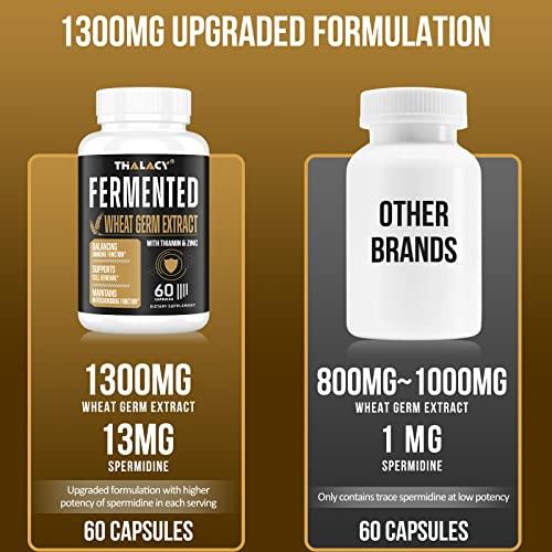 Thalacy Spermidine Supplements 13mg - 1300mg Wheat Germ Extract Capsules Potent Formula with Higher Spermidine Content and Zinc for Healthy Aging, Daily Immune System and Cell Renewal, 120 Capsules