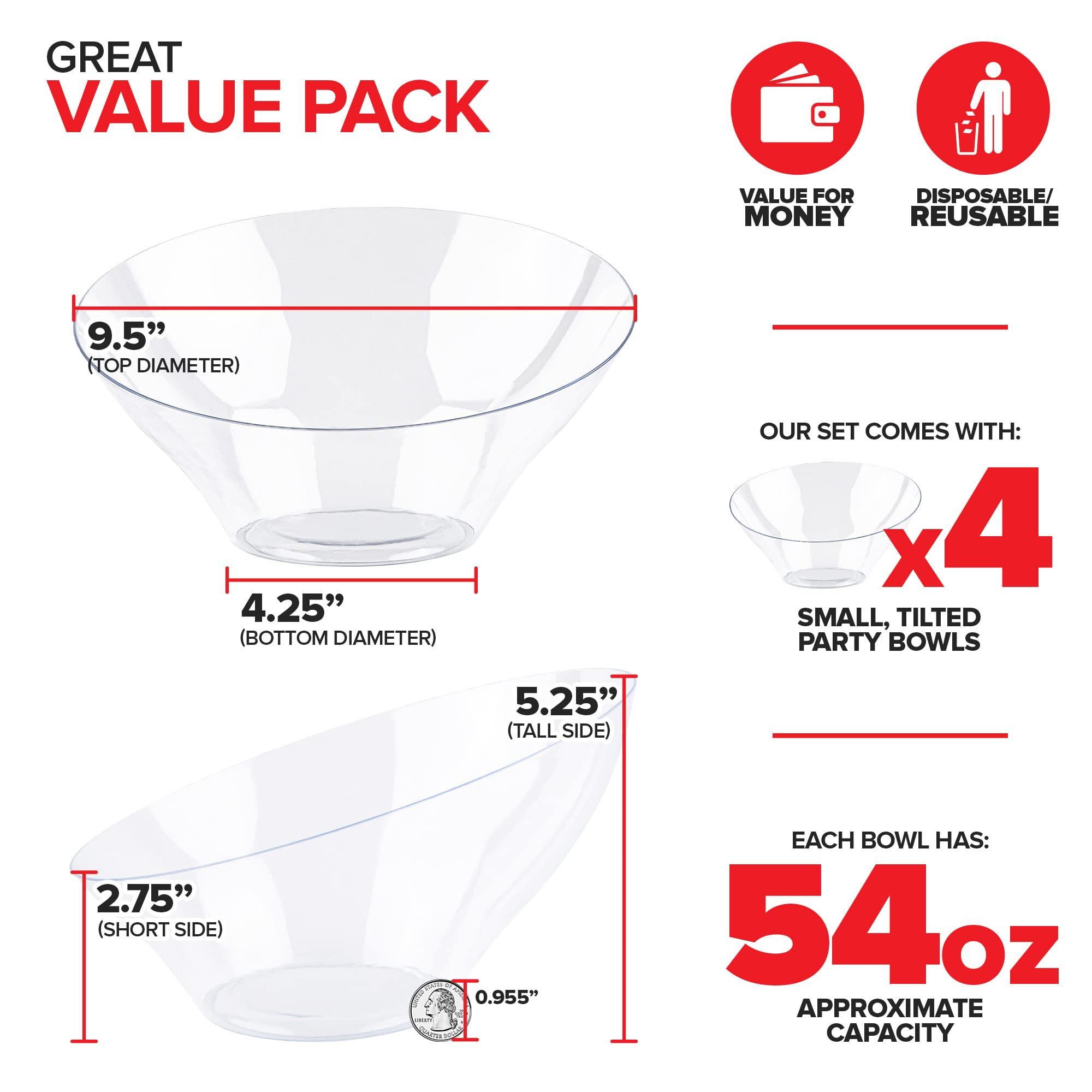 Stock Your Home 54oz Clear Plastic Serving Bowls (4 Pack) Large Disposable Candy Dishes, Buffet Containers for Chips, Popcorn, Snacks, Punch, Salad Bar, Snack Bowl, Parties, Office Desk, Bridal Shower, Party Supplies