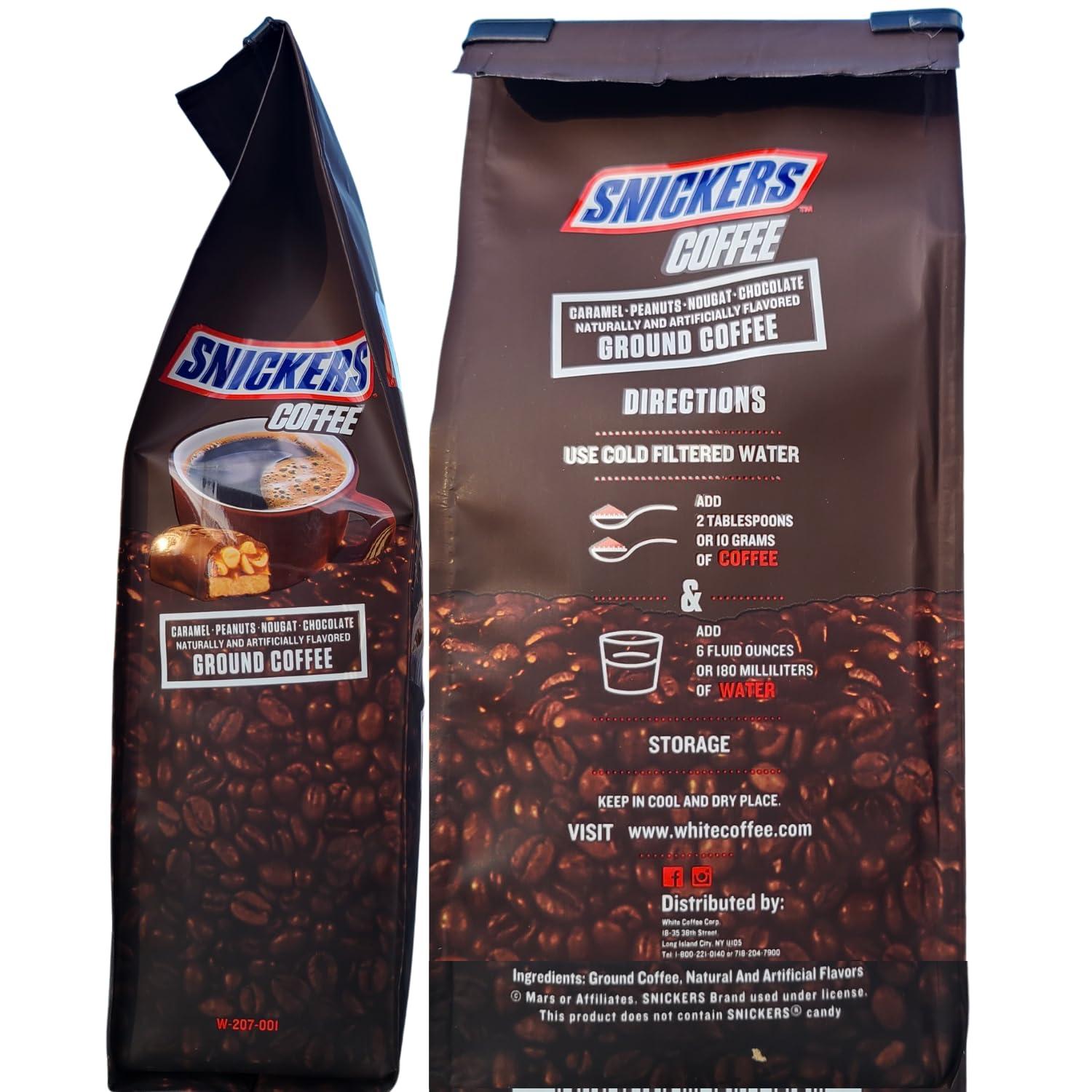 Brightest Place Candy Bar Flavored Ground Coffee Chocolate Caramel Cookie Variety Pack Beverage Bundle with Brightest Place Clean Up Cloth and Snickers, M&Ms, and Twix Flavor Drink 3 Bags 10 ounce