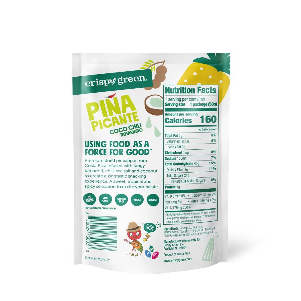 Crispy Green Crispy Green Pia Picante, Coco Chili Tamarindo Dried Pineapple, Healthy Real Fruit Snacks, 1.76 Ounce, 12 Single Serve Bags