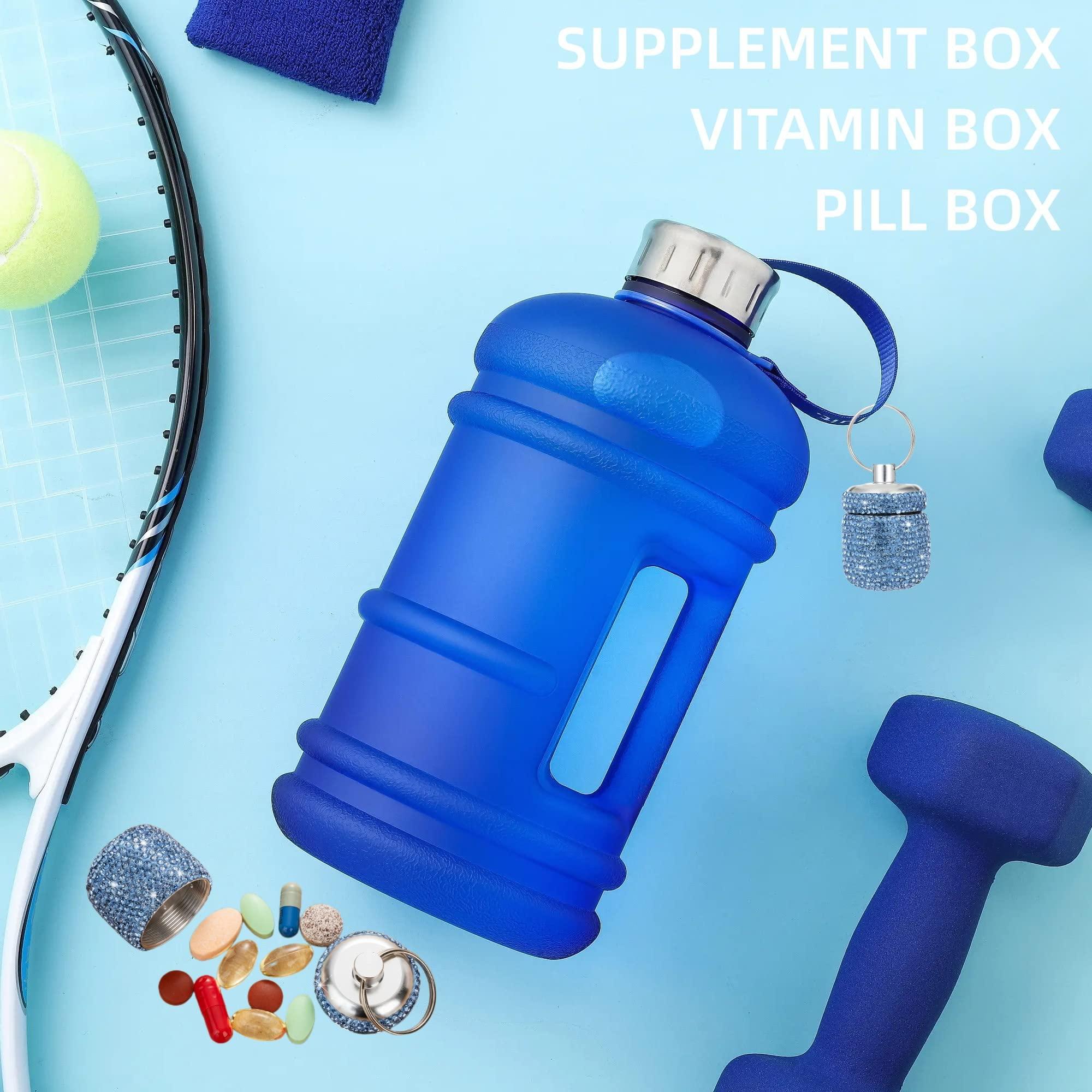 EveryBling Bling Rhinestone Pill Bottle Organizer Daily Travel Pill Case Container Ring Holder Small Medicine Holder Box for Vitamin Supplement Gum with Keychain(Light Blue)