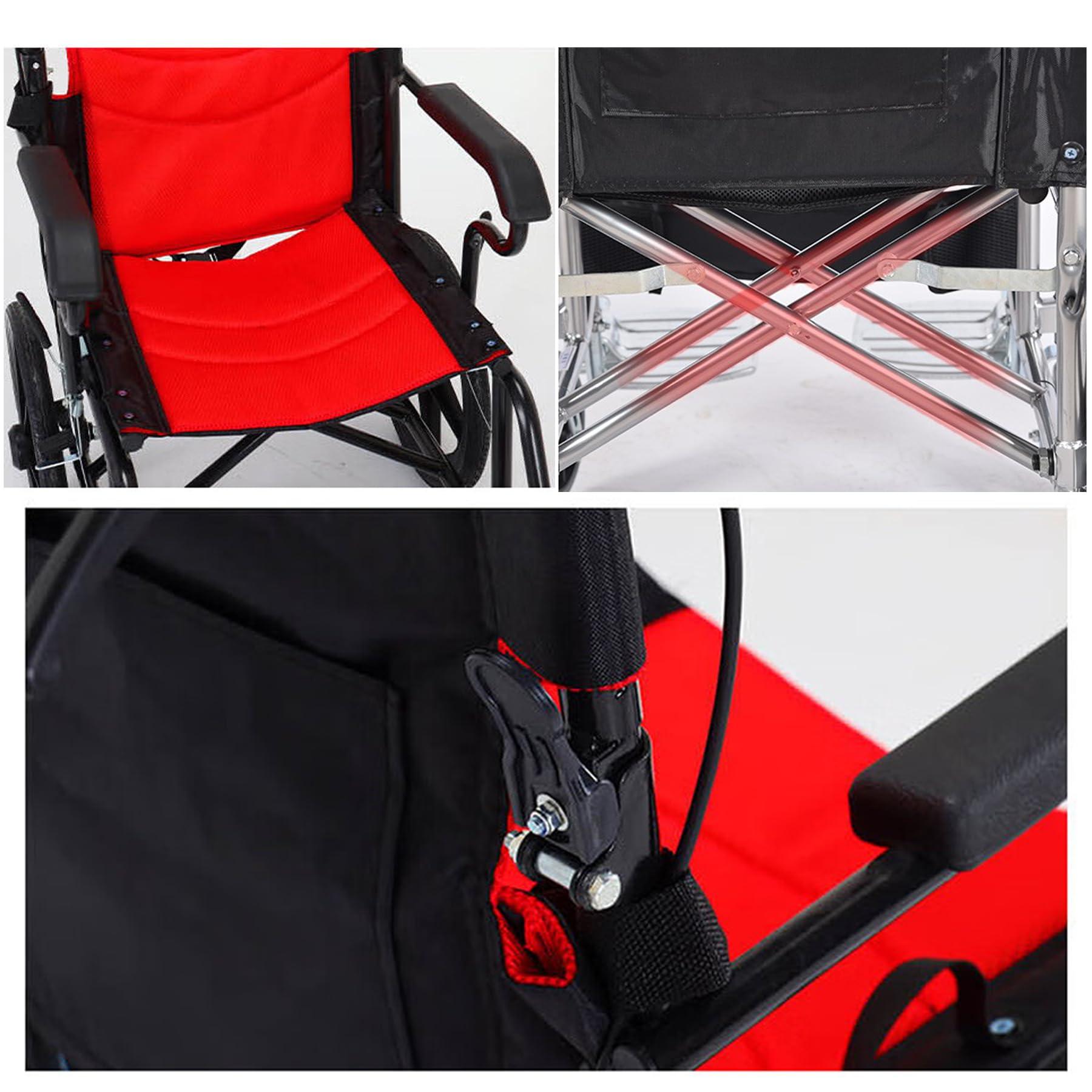 GLDDFDG GLDDFDG Portable Lightweight Wheelchairs with Handbrake,Ultra Light Folding Transport Wheel Chair,Transport Wheelchairs for Adults, Breathable Seat Cushion,Foldable Pedall,Trolleys for Elderly,Black