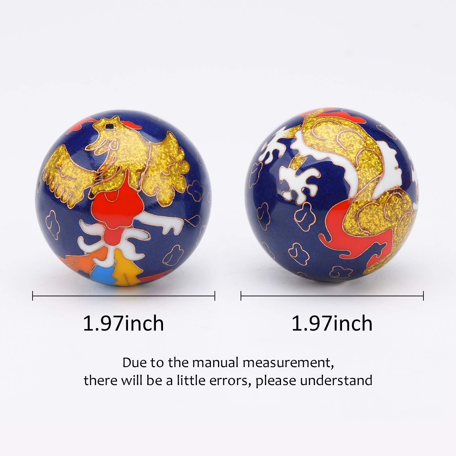 BRABUD 1.97'' Baoding Balls Hand Exercise Stress Balls with Chimes Dragon&Phoenix Pattern Blue Balls with Box Parents Gift TQZDBS81