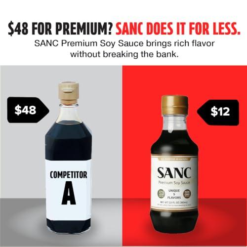 Shinangchon SANC All Purpose Korean Soy Sauce, 12.2 Fl Oz (Pack of 3) A Must-Have for Every Pantry, Low-Sodium Salt Substitute, NON-GMO Bean, No Artificial Additives, Naturally Brewed with Music Fermentation