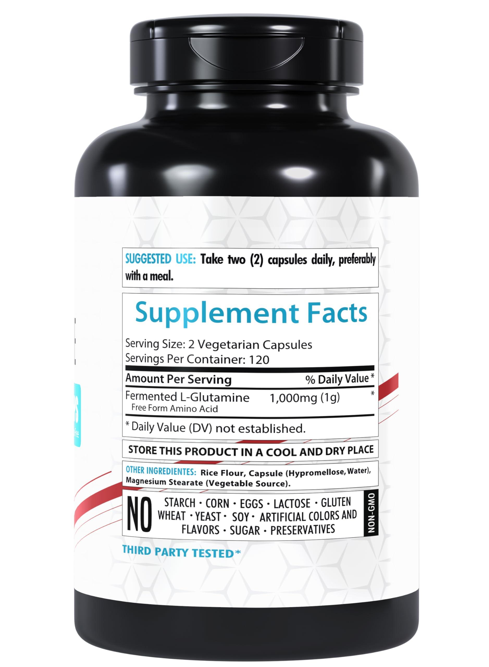 Healthfare HealthFare L-Glutamine 1000mg Capsules | 240 Capsules | Amino Acid Fuel for Gut & Muscle Health | Non-GMO | Gluten-Free | Support for Recovery & Wellness | Made in The USA