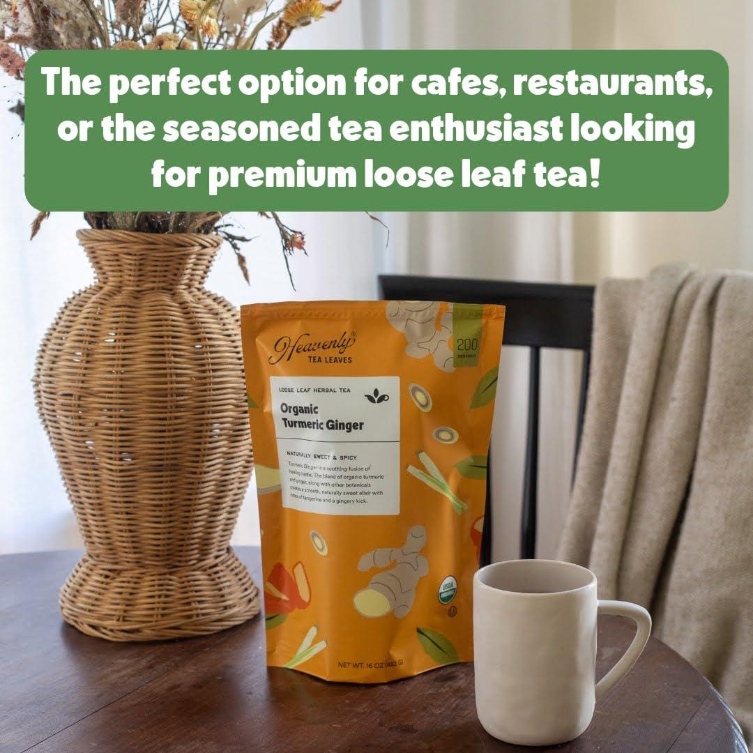 Heavenly Tea Leaves Heavenly Tea Leaves Organic Ginger Lemon Green, Bulk Loose Leaf Green Tea, 1 Lb. (Approx. 200 Servings) - Antioxidant & Immune Boosting, Hot or Iced Tea, Great Natural Energy Source
