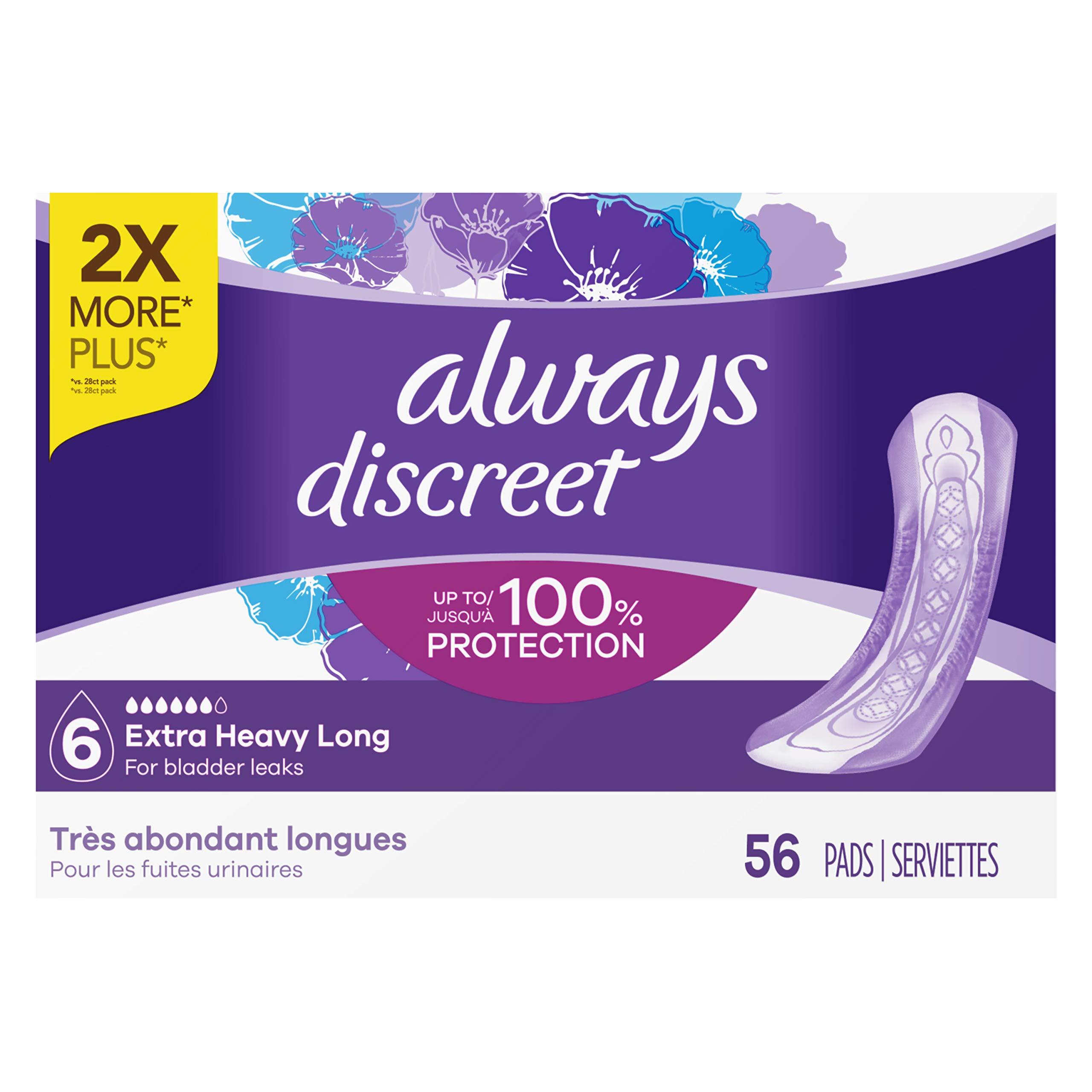 Always Discreet Always Discreet Extra Heavy Long Incontinence Pads, 56 Count