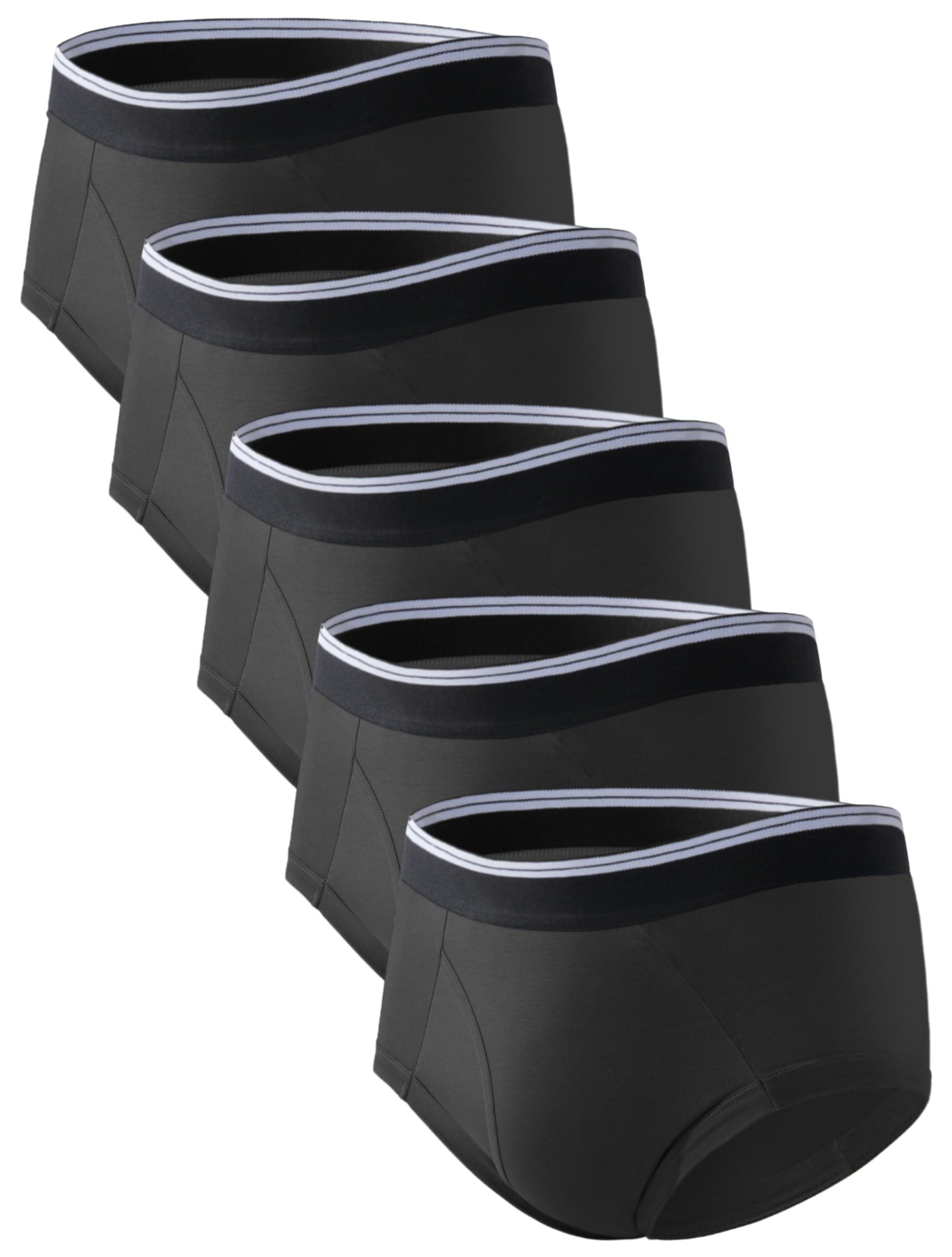 TIICHOO TIICHOO Washable Incontinence Underwear for Men Soft Male Protective Leak Proof Briefs with 50 ml Absorbency 5 Pack(XX-Large, 5 Black)