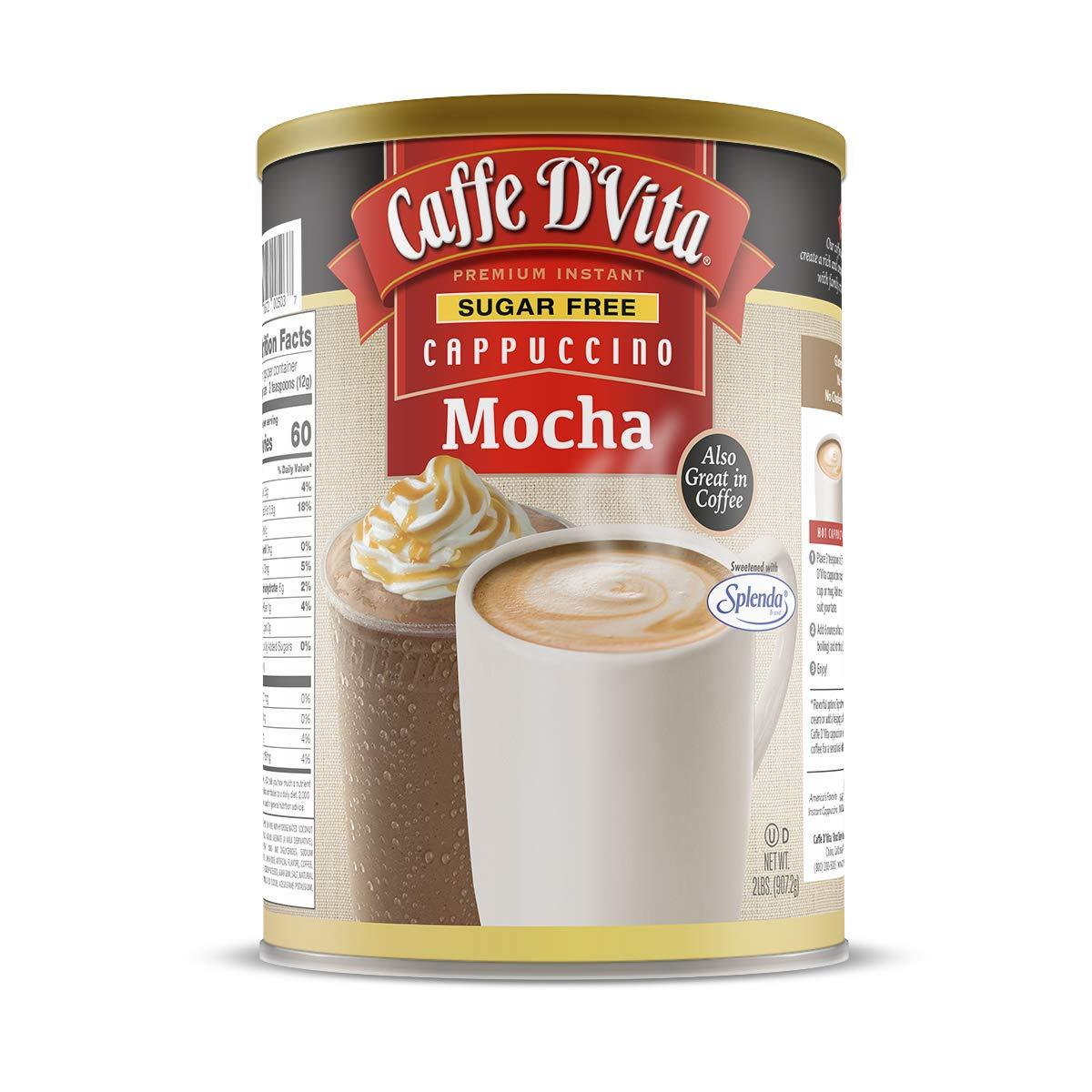 Caffe D'Vita Caffe DVita Sugar Free Mocha Cappuccino Mix - Sugar Free Mocha Mix, Gluten Free, No Cholesterol, No Trans Fat, 99% Caffeine Free - 2 lb. (32 oz.) can