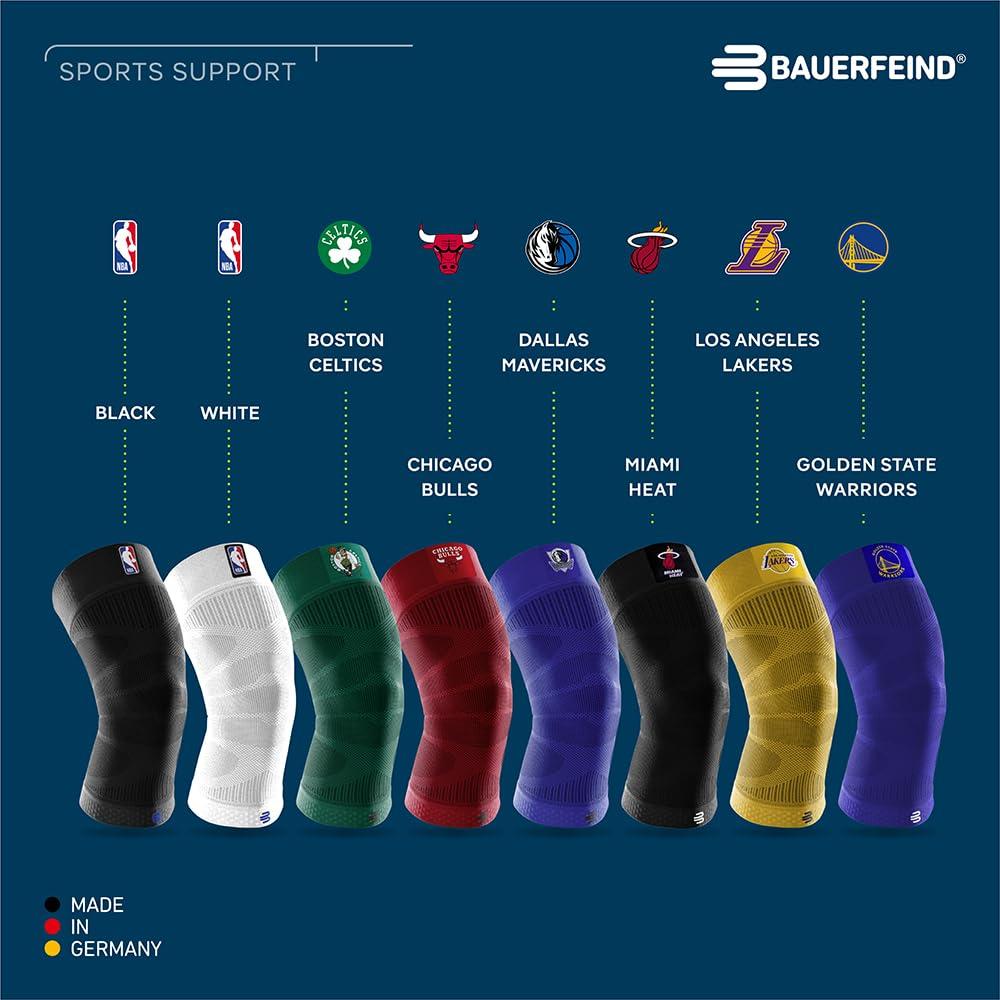 Bauerfeind Bauerfeind Sports Compression Knee Support NBA - Lightweight Design with Gripping Zones for Basketball Knee Pain Relief & Performance with Team Designs (Black, S)