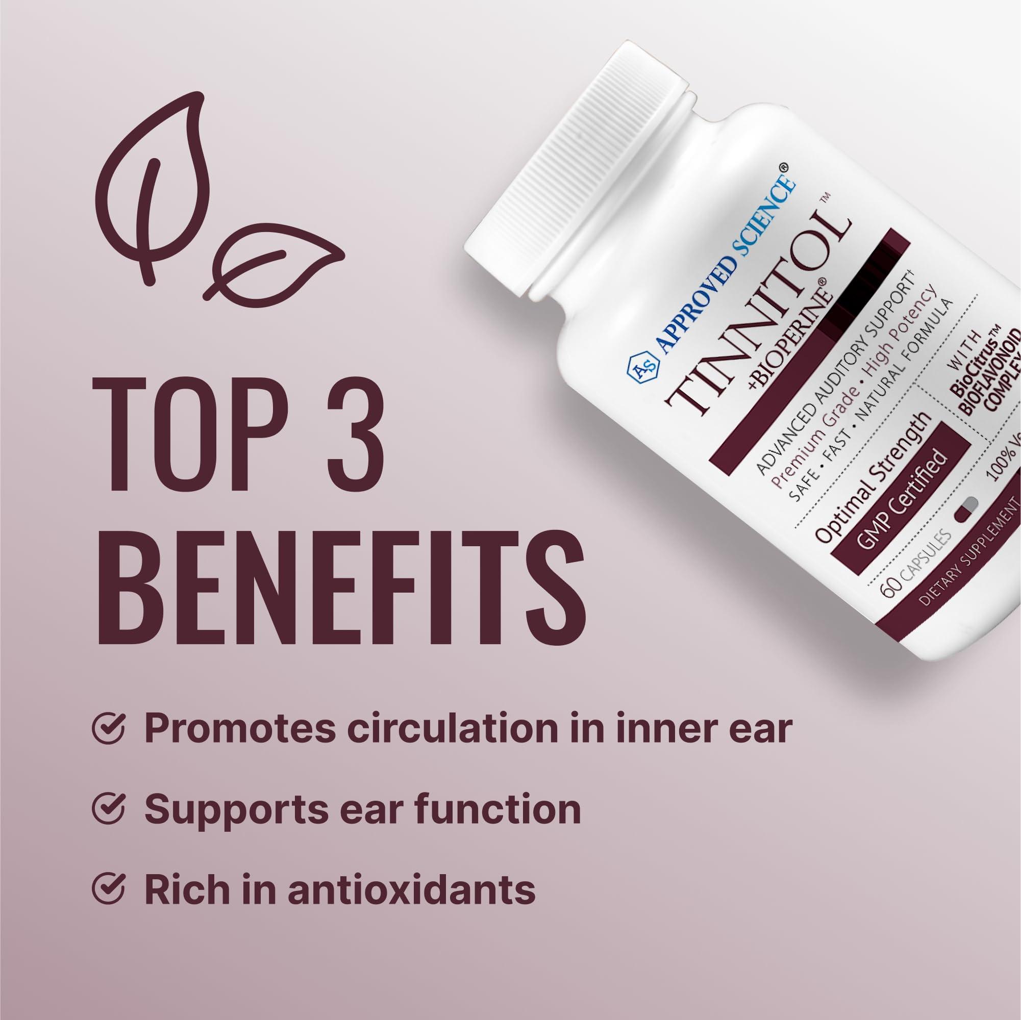 Approved Science Approved Science® Tinnitol - Tinnitus Support Supplement - Ease Ringing in The Ears - Boost Inner Ear Health - 60 Capsules - Made in The USA
