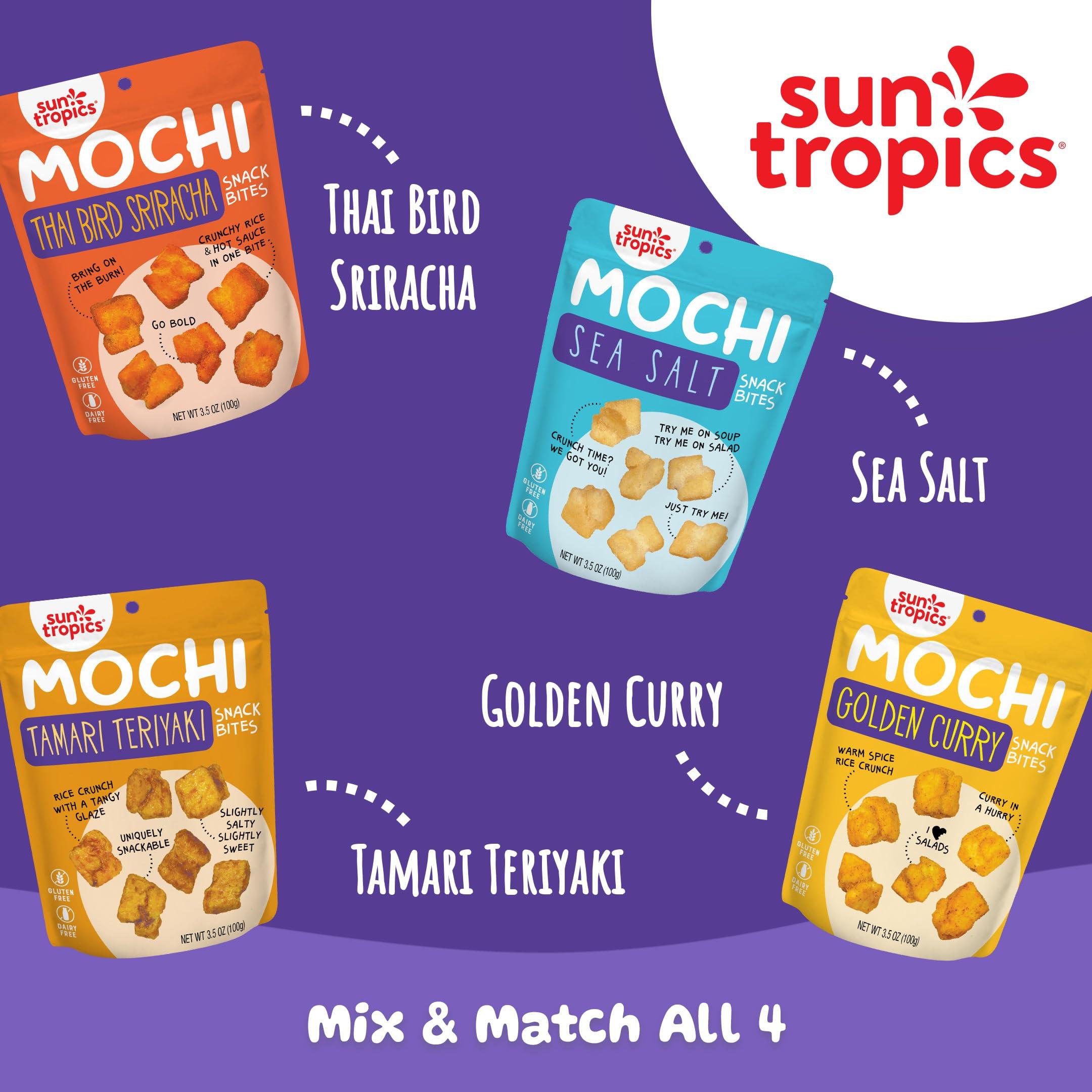 Sun Tropics Sun Tropics Mochi Snack Bites, Thai Bird Sriracha Flavor- 3.5 oz (6 Pack)| Crispy Spicy Mochi Bites, Rice Nuggets | Mochi Puff Rice Crackers- Gluten Free & Dairy Free- No MSG Added | Asian Rice Snacks