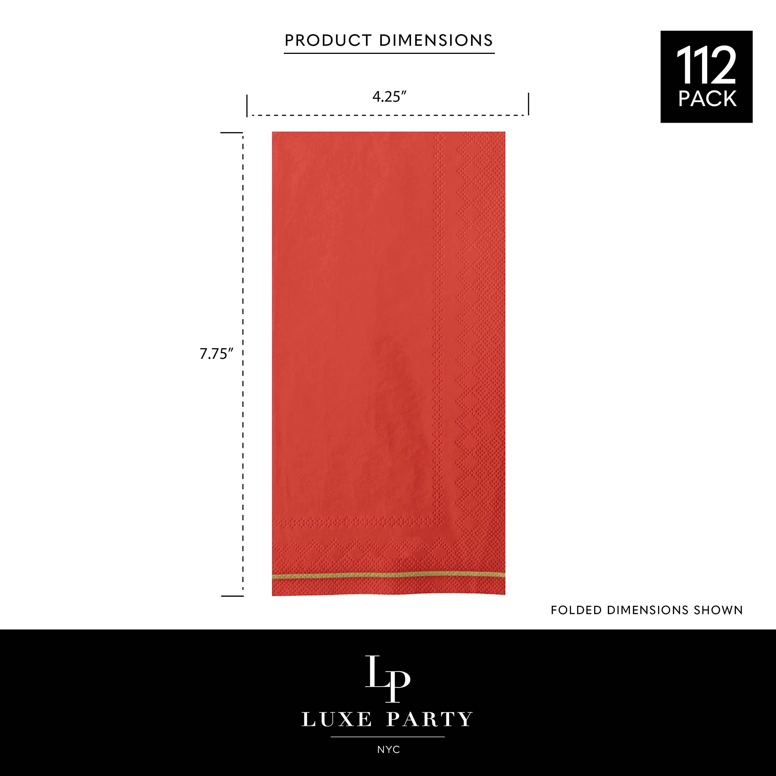 LUXE PARTY Luxe Party 112 Pack Dinner Napkins, Disposable, Premium 3 Ply Paper, Rectangular, Decorative Guest Place Setting, Red with Gold Stripe