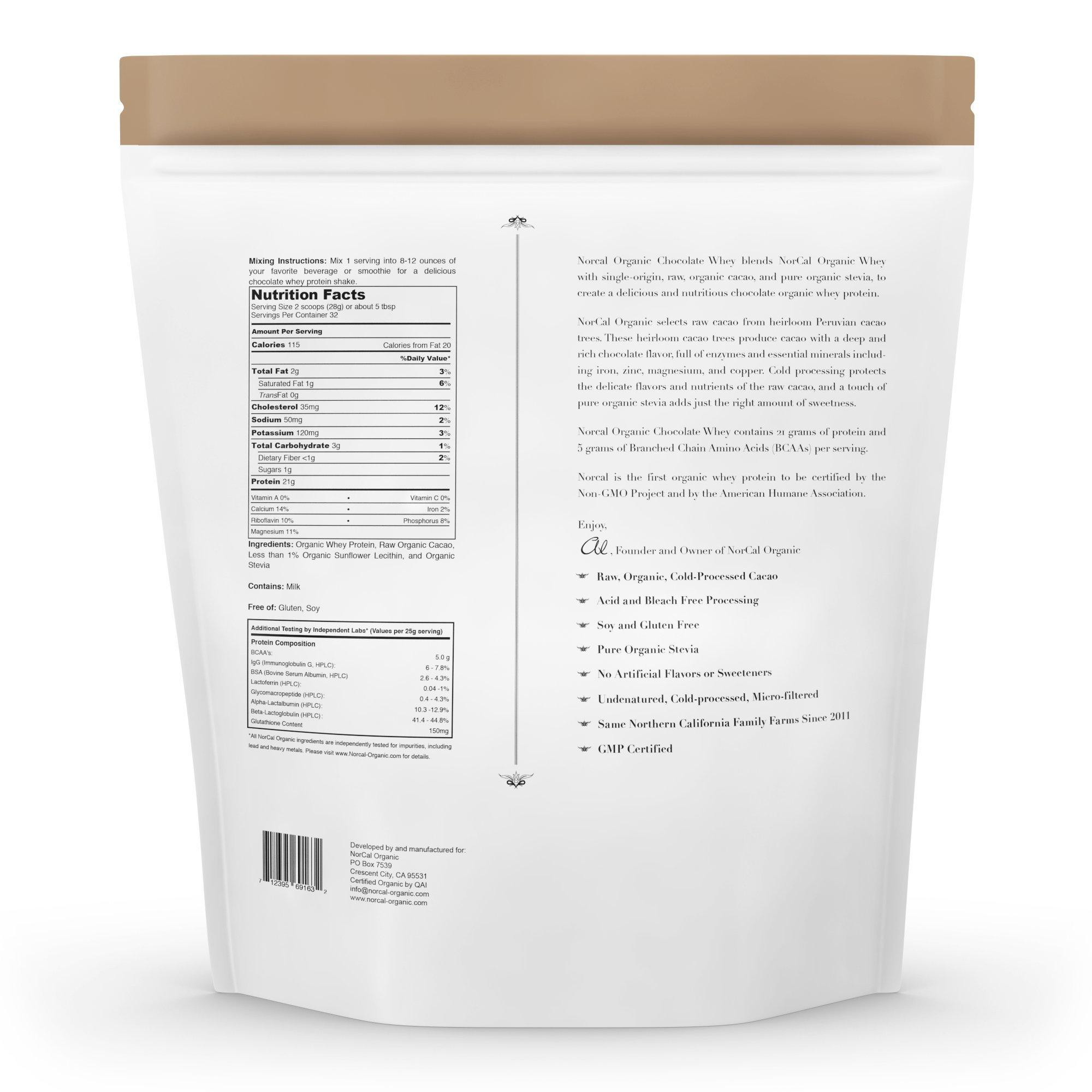 NorCal Organic NorCal Organic Chocolate Whey Protein | 100% USA Grass-Fed, USDA Certified | Naturally Flavored with Raw Cacao from California Family Farms | 32 Ounce (Pack of 1) - 32 Servings