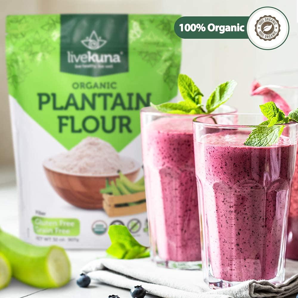 LiveKuna LiveKuna Organic Plantain Flour - Gluten Free All Purpose Flour Alternative For Baking & Cooking Recipes - Grain Free Vegan Plantain Flour, Rich In Fiber & Vitamins for Keto & Paleo Diets, 32oz Bag