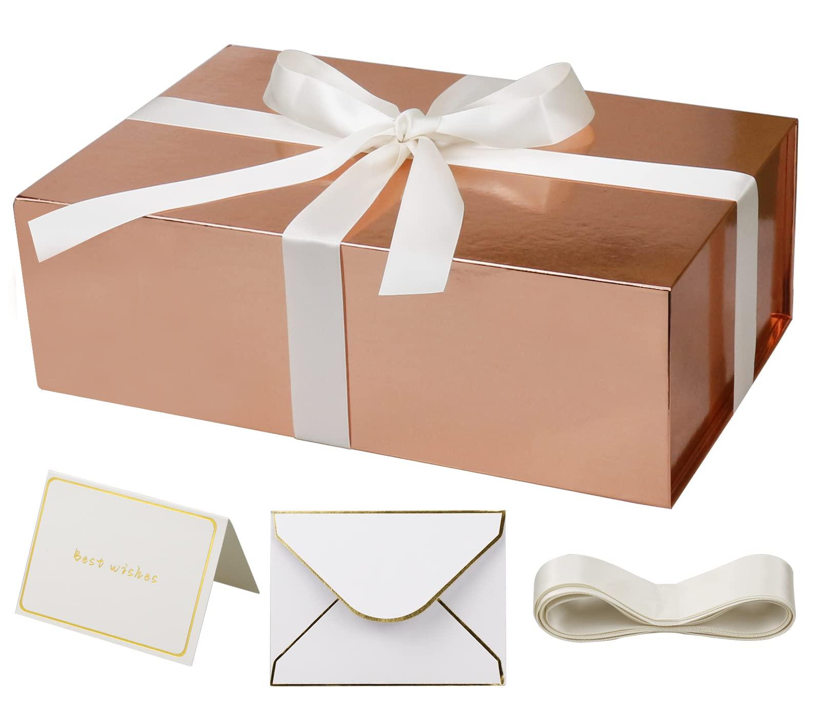 YINUOYOUJIA YINUOYOUJIA Gift Boxes with Lid,14\"x9\"x4.5\" Magnetic Gift Box with Ribbon,Cards and Envelopes for Presents,Great for Wedding,Birthdays,Crafting,Gift Packaging (Rose gold)