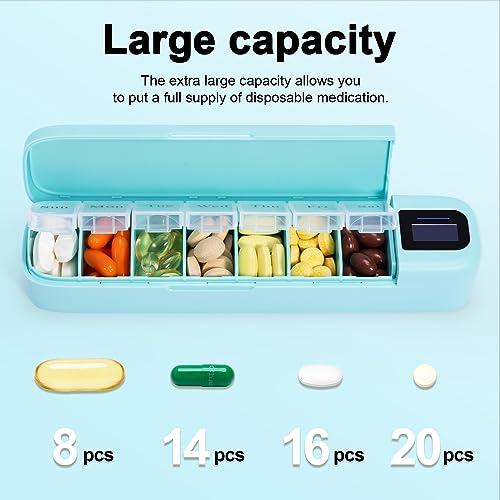 Odaro Odaro Electronic Pill Dispenser Medication Alarm - Weekly Travel Pill Case, 7 Day Pill Holder with APP, Once a Day Portable Pill Box Reminder for Elderly(Green)