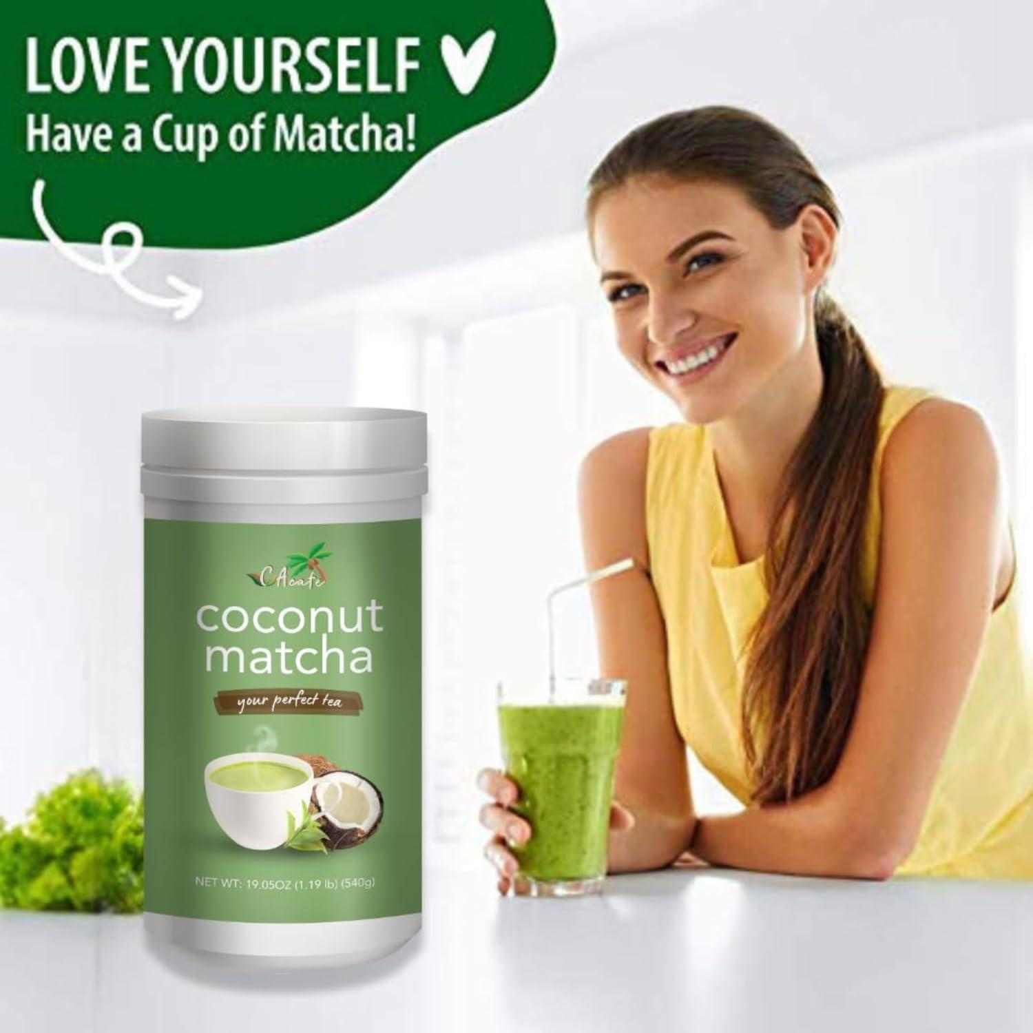 CAcafe CAcafe Coconut Matcha - Instant Japanese Health Drink - Creamy & Sweet - Hot or Iced Green Tea Latte Mix - New Look, Reduced Sugar - Non-GMO - No Artificial Flavors or Colors | 6-Pack