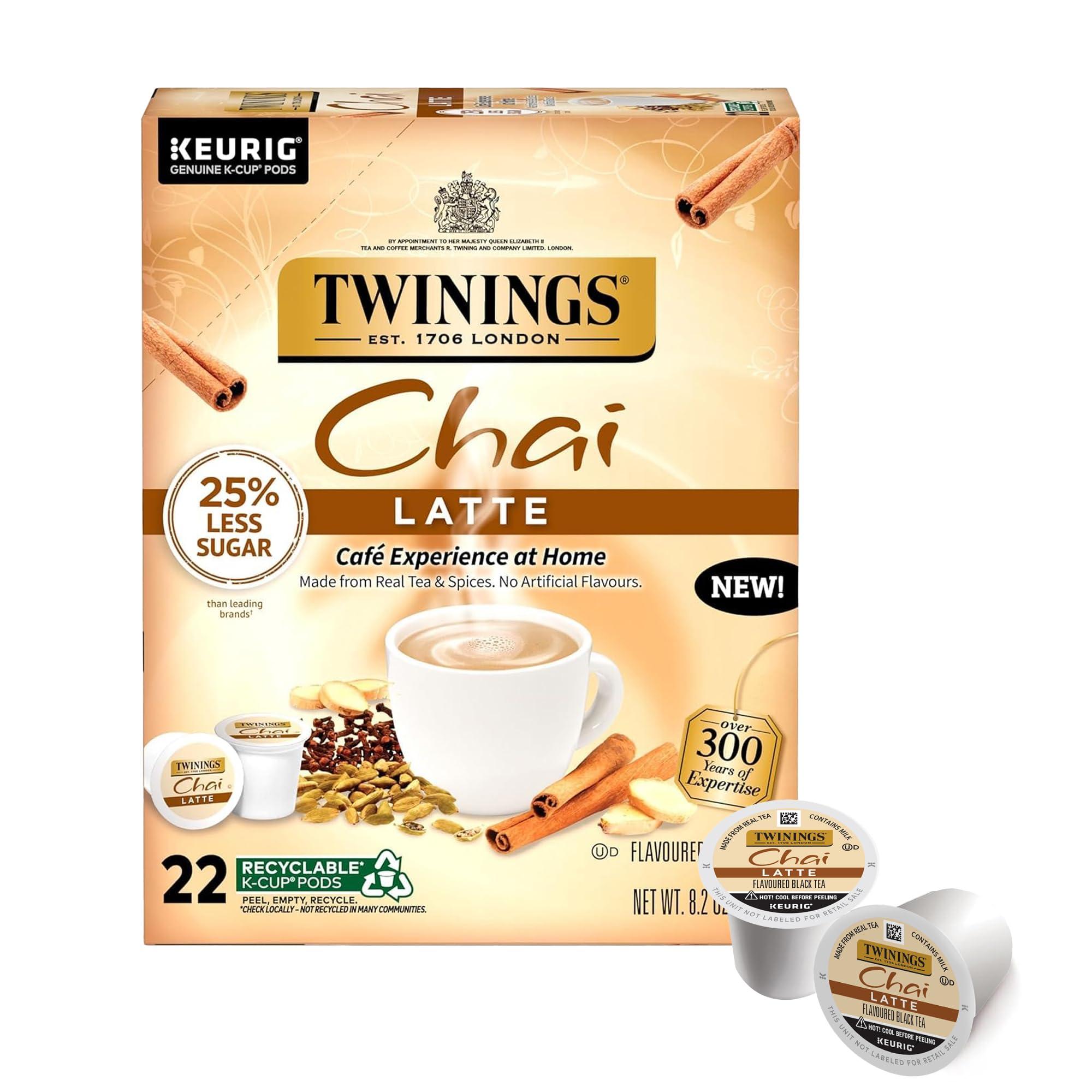 Twinings Twinings Chai Latte Black Tea K-Cup Pods for Keurig, 22 Count (Pack of 1), Creamy, Slightly Sweet, Caffeinated, Enjoy Hot or Iced