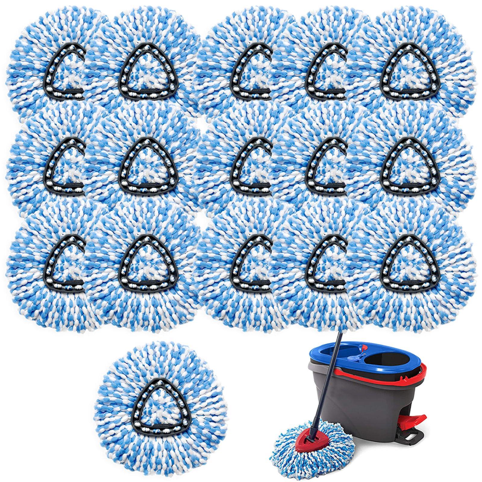 HANDRERLEE 16Pcs Spin Mop Replacement Heads, 360 Easy Wring Spin Mop 100% Microfiber Refill, Easy Cleaning Spin Mop Heads, 2 Tank System Replace Head for Easy House Cleaning Floor Mopping,Blue&White