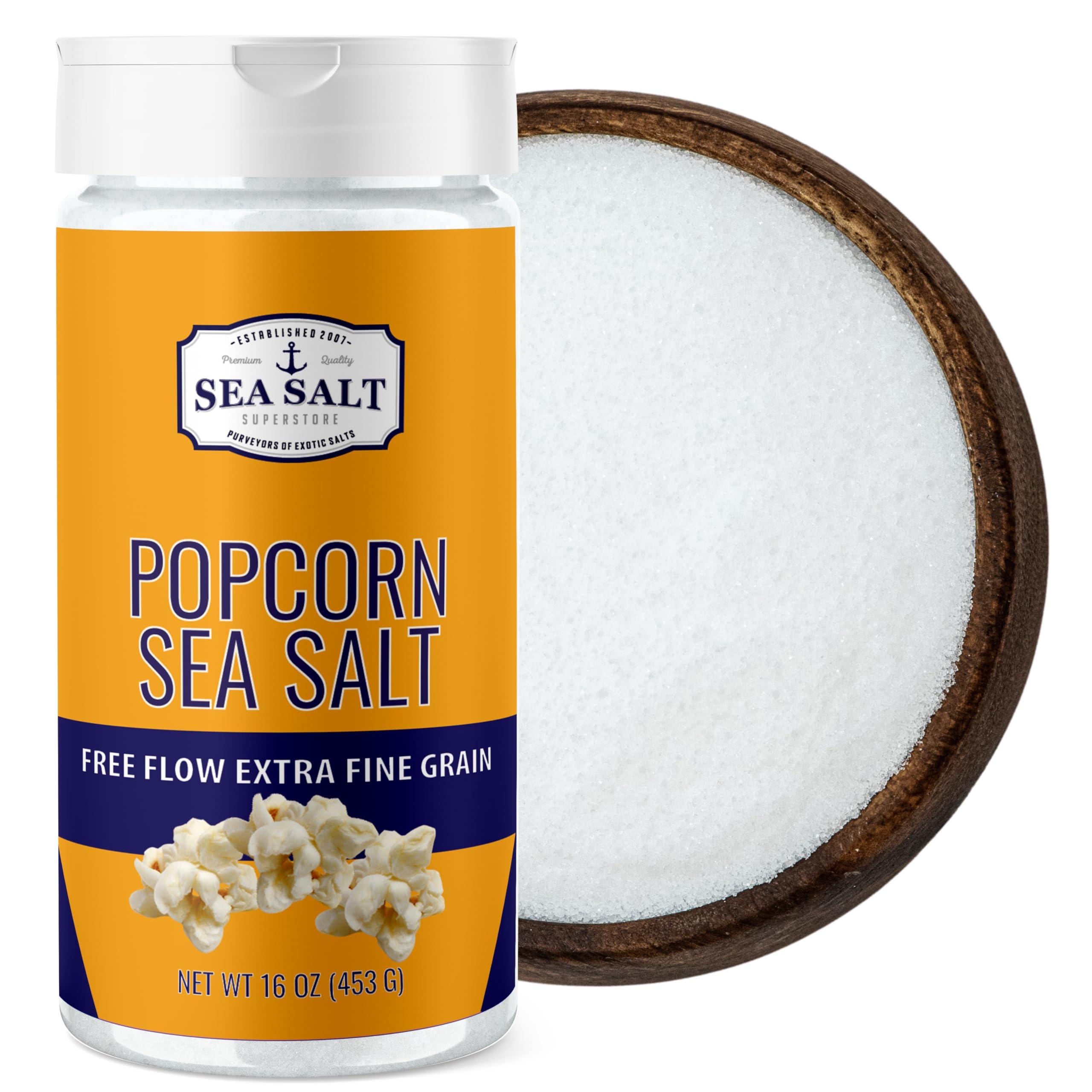 Sea Salt Superstore Popcorn Salt, Sea Salt Popcorn Seasoning, 16 oz Shaker - Sea Salt Superstore