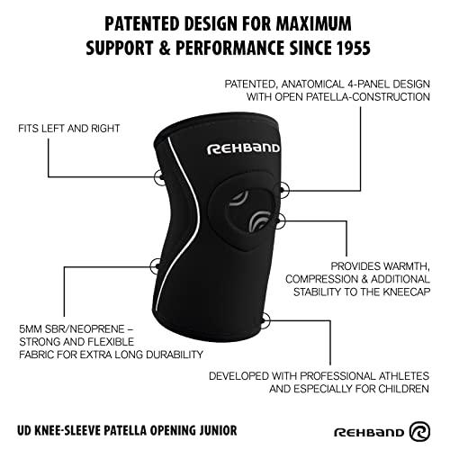Rehband Rehband kids neoprene knee sleeve with patella opening, children knee support, 1 piece or 1 pair, knee cuff patella opening 5mm neoprene brace, Size:Large