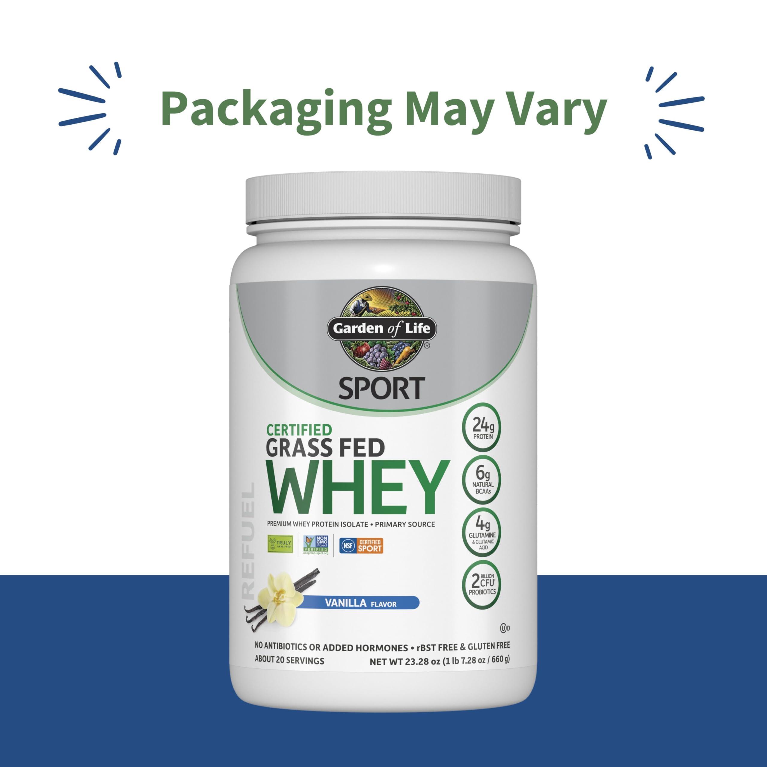 Garden of Life Garden of Life Sport Whey Protein Powder Vanilla, Premium Grass Fed Whey Protein Isolate Plus Probiotics for Immune System Health, 24g Protein, Non GMO, Gluten Free, Cold Processed - 20 Servings